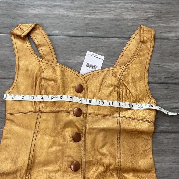 Free People Gold Leather Sleeveless Mini Dress Button Up Metallic Party 90s - Picture 4 of 11